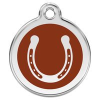 Produktbild von RedDingo Hundemarke aus Edelstahl mit individueller Gravur Hufeisen Braun Größe L
