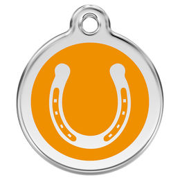 Produktbild von RedDingo Hundemarke aus Edelstahl mit individueller Gravur Hufeisen Orange Größe L