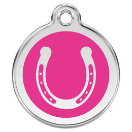 Produktbild von RedDingo Hundemarke aus Edelstahl mit individueller Gravur Hufeisen Rosa Größe M