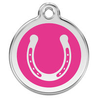 Produktbild von RedDingo Hundemarke aus Edelstahl mit individueller Gravur Hufeisen Rosa Größe M