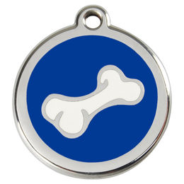 Produktbild von RedDingo Hundemarke aus Edelstahl mit individueller Gravur in Knochenform dunkelblau Größe M