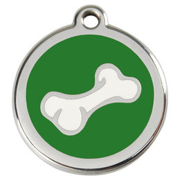 Produktbild von RedDingo Hundemarke aus Edelstahl mit individueller Gravur in Knochenform grün Größe M