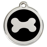 Produktbild von RedDingo Hundemarke aus Edelstahl mit individueller Gravur Knochen Form Schwarz Größe M