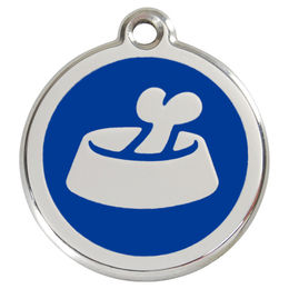 Produktbild von RedDingo Hundemarke aus Edelstahl mit individueller Gravur Knochen im Napf Dunkelblau Größe M