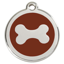 Produktbild von RedDingo Hundemarke aus Edelstahl mit individueller Gravur Knochenform braun Größe L