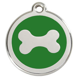 Produktbild von RedDingo Hundemarke aus Edelstahl mit individueller Gravur Knochenform Grün Größe S