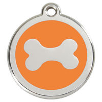 Produktbild von RedDingo Hundemarke aus Edelstahl mit individueller Gravur Knochenform Orange Größe M