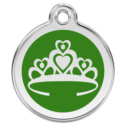 Produktbild von RedDingo Hundemarke aus Edelstahl mit individueller Gravur Krone Grün Größe S