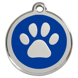 Produktbild von RedDingo Hundemarke aus Edelstahl mit individueller Gravur Pfotenabdruck Dunkelblau Größe L