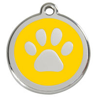 Produktbild von RedDingo Hundemarke aus Edelstahl mit individueller Gravur Pfotenabdruck Gelb Größe S