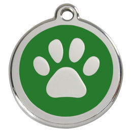 Produktbild von RedDingo Hundemarke aus Edelstahl mit individueller Gravur Pfotenabdruck Grün Größe S