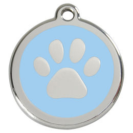 Produktbild von RedDingo Hundemarke aus Edelstahl mit individueller Gravur Pfotenabdruck Hellblau Größe M