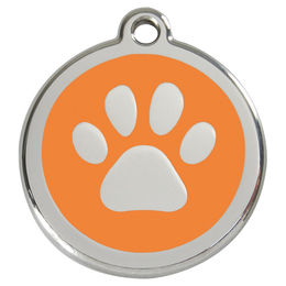 Produktbild von RedDingo Hundemarke aus Edelstahl mit individueller Gravur Pfotenabdruck Orange Größe L
