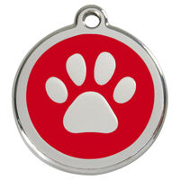 Produktbild von RedDingo Hundemarke aus Edelstahl mit individueller Gravur Pfotenabdruck Rot Größe M