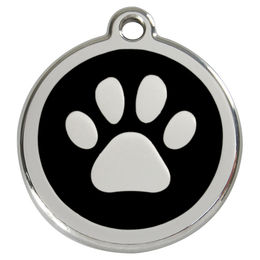 Produktbild von RedDingo Hundemarke aus Edelstahl mit individueller Gravur Pfotenabdruck Schwarz Größe L