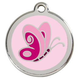Produktbild von RedDingo Hundemarke aus Edelstahl mit individueller Gravur Schmetterling Rosa Größe L
