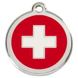 Produktbild von RedDingo Hundemarke aus Edelstahl mit individueller Gravur Schweiz Flagge Größe L