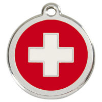 Produktbild von RedDingo Hundemarke aus Edelstahl mit individueller Gravur Schweiz Flagge Größe M