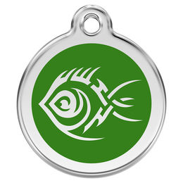 Produktbild von RedDingo Hundemarke aus Edelstahl mit individueller Gravur Tribal Fisch Grün Größe M