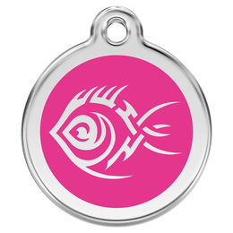 Produktbild von RedDingo Hundemarke aus Edelstahl mit individueller Gravur Tribal Fisch in Rosa Größe M
