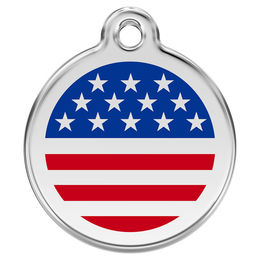 Produktbild von RedDingo Hundemarke aus Edelstahl mit individueller Gravur USA Flagge Bunt Größe M