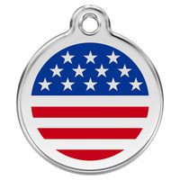 Produktbild von RedDingo Hundemarke aus Edelstahl mit individueller Gravur USA Flagge Bunt Größe S