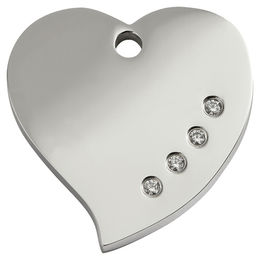 Produktbild von RedDingo Hundemarke aus Edelstahl mit Swarovski-Steinbesatz Herz in Silber Größe L mit individueller Gravur