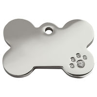 Produktbild von RedDingo Hundemarke aus Edelstahl mit Swarovski-Steinbesatz in Knochenform und individueller Gravur Silber Größe M