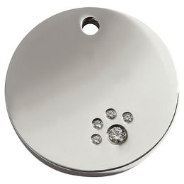 Produktbild von RedDingo Hundemarke aus Edelstahl mit Swarovski-Steinbesatz in Silber mit individueller Gravur Kreis Größe M