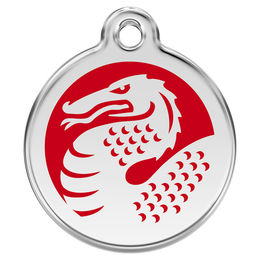 Produktbild von RedDingo Hundemarke Drache aus Edelstahl in Rot Größe S mit individueller Gravur