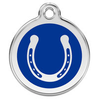 Produktbild von RedDingo Hundemarke Edelstahl Hufeisen Dunkelblau Größe S mit individueller Gravur