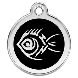 Produktbild von RedDingo Hundemarke Edelstahl Tribal Fisch Schwarz Größe M mit individueller Gravur