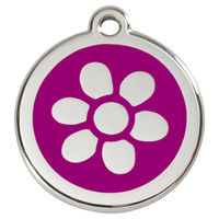 Produktbild von RedDingo Hundemarke mit individueller Gravur Blume aus Edelstahl in Lila Größe S