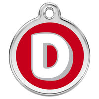 Produktbild von RedDingo Hundemarke mit individueller Gravur Buchstabe D in Rot Größe M