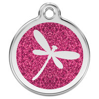 Produktbild von RedDingo Hundemarke mit individueller Gravur Glitzer Dragon Fly Hot Pink