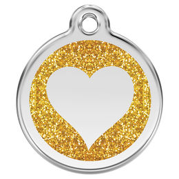 Produktbild von RedDingo Hundemarke mit individueller Gravur Glitzer Herz in Gold aus Edelstahl Größe S
