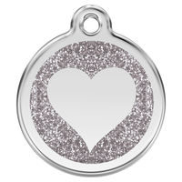 Produktbild von RedDingo Hundemarke mit individueller Gravur Glitzer Herz in Silber aus Edelstahl Größe S