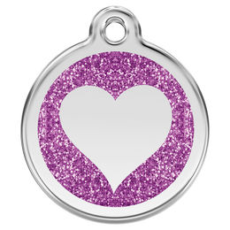 Produktbild von RedDingo Hundemarke mit individueller Gravur Glitzer Herz Purple Größe M