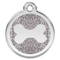 Produktbild von RedDingo Hundemarke mit individueller Gravur Glitzer Knochen Edelstahl Silber Größe M