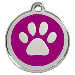 Produktbild von RedDingo Hundemarke mit individueller Gravur Pfotenabdruck aus Edelstahl Lila Größe L