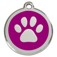 Produktbild von RedDingo Hundemarke mit individueller Gravur Pfotenabdruck aus Edelstahl Lila Größe L