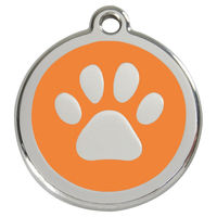Produktbild von RedDingo Hundemarke mit individueller Gravur Pfotenabdruck aus Edelstahl Orange Größe M