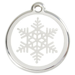 Produktbild von RedDingo Hundemarke mit individueller Gravur Schneeflocke aus Edelstahl in Weiß Silber Größe M