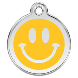 Produktbild von RedDingo Hundemarke mit individueller Gravur Smiley Gelb aus Edelstahl Größe M