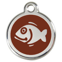 Produktbild von RedDingo Katzenmarke aus Edelstahl mit individueller Gravur Fisch braun 20mm