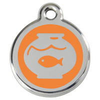 Produktbild von RedDingo Katzenmarke aus Edelstahl mit individueller Gravur Fischglas Orange Ø20mm