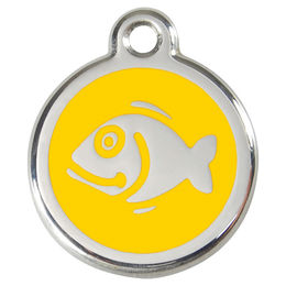 Produktbild von RedDingo Katzenmarke Edelstahl mit individueller Gravur Fisch Gelb 20mm