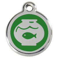Produktbild von RedDingo Katzenmarke Edelstahl mit individueller Gravur Fischglas grün 20mm