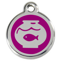 Produktbild von RedDingo Katzenmarke Edelstahl mit individueller Gravur Fischglas Purple 20mm