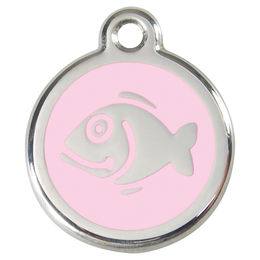 Produktbild von RedDingo Katzenmarke Edelstahl pink mit Fischmotiv und individueller Gravur 20mm